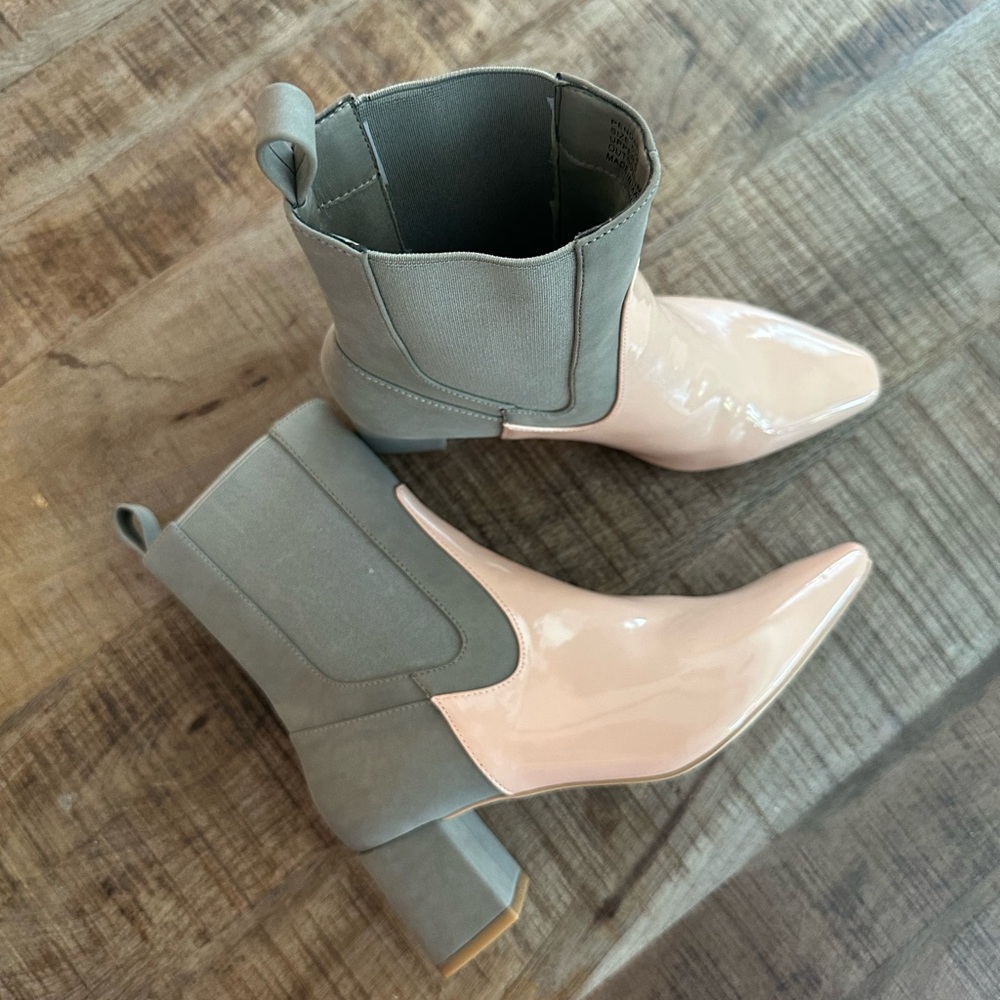 Gray and Pink Color Block Booties